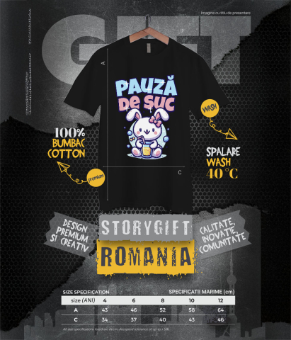 Tricou Femei, Barbati, Copii, Fata, Baiat, Unisex Personalizat „Iepure Roz cu Pahar de Suc – Pauză de Suc Copii Bule, Cadou Personalizat pentru Micuți” [5]