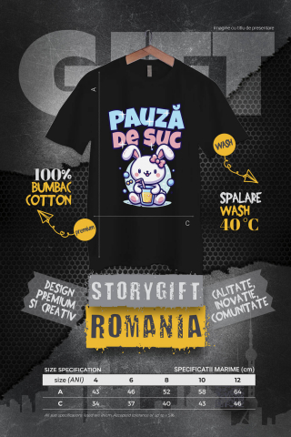 Tricou Femei, Barbati, Copii, Fata, Baiat, Unisex Personalizat „Iepure Roz cu Pahar de Suc – Pauză de Suc Copii Bule, Cadou Personalizat pentru Micuți” [3]
