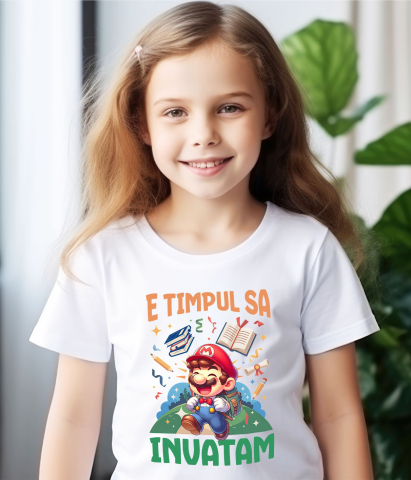 Tricou Copii cu Incepem Sa Invatam Cu Minecraft: Distractie Pe Fiecare Bloc 100% Bumbac, Alb, 8 Ani [3]