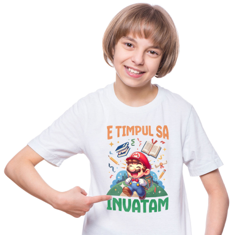 Tricou Copii cu Incepem Sa Invatam Cu Minecraft: Distractie Pe Fiecare Bloc 100% Bumbac, Alb, 8 Ani [1]