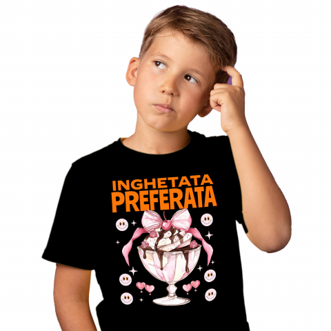 Tricou Femei, Barbati, Copii, Fata, Baiat, Unisex Personalizat Înghețată Elegantă În Pahar Cu Funda Roz și Cireșe Smiley | Cadou Personalizat Pentru Familie și Copii [1]