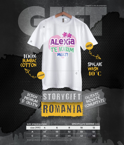 Tricou Femei, Barbati, Copii, Fata, Baiat, Unisex Personalizat "Inima Roz cu Stele Zâmbitoare - Cadou Personalizat pentru Alexia, Dragoste și Valentine's Day" [5]