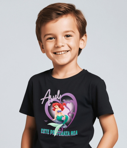 Tricou Copii cu Inima si Visul Ariellei 100% Bumbac, Negru, 10 Ani [3]