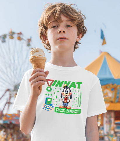 Tricou Copii cu Invat si Cresc cu Pluto 100% Bumbac, Alb, 8 Ani [2]