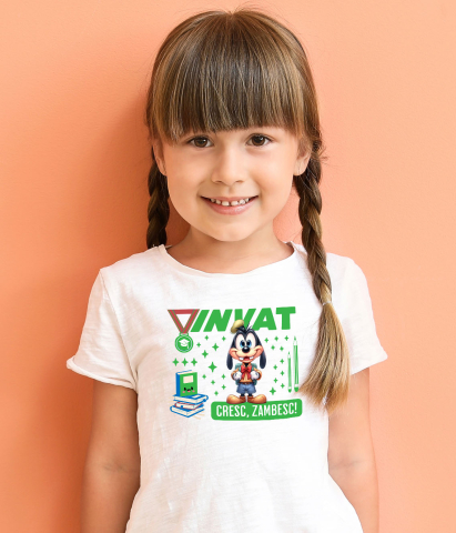 Tricou Copii cu Invat si Cresc cu Pluto 100% Bumbac, Alb, 8 Ani [3]