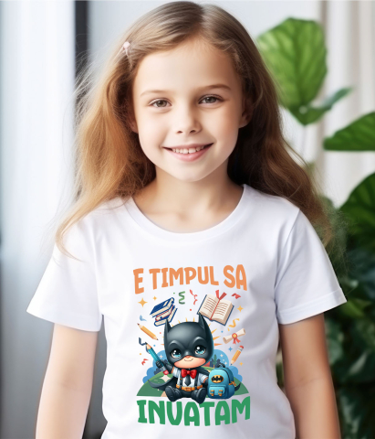 Tricou Copii cu Invata Si Zambeste Cu Batman 100% Bumbac, Alb, 10 Ani [3]