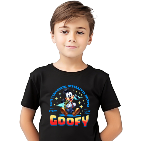 Educatie - Tricou Copii cu Invatare Vesela cu Goofy 100% Bumbac, Negru, 10 Ani