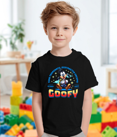 Tricou Copii cu Invatare Vesela cu Goofy 100% Bumbac, Negru, 10 Ani [2]