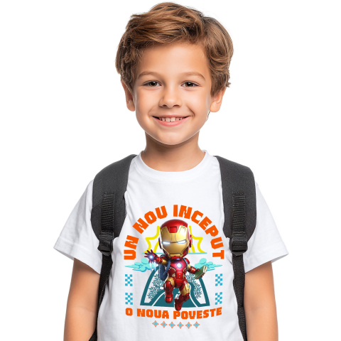 Educatie - Tricou Copii cu Iron Man – Cunoaștere și Inovație La Primii Pași 100% Bumbac, Alb, 10 Ani