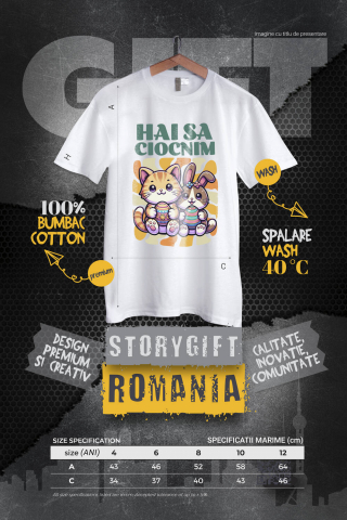 Tricou Femei, Barbati, Copii, Fata, Baiat, Unisex Personalizat "Pisica Portocalie și Iepure Cu Ouă Colorate - Hai Să Ciocnim Paște Fericit" [3]