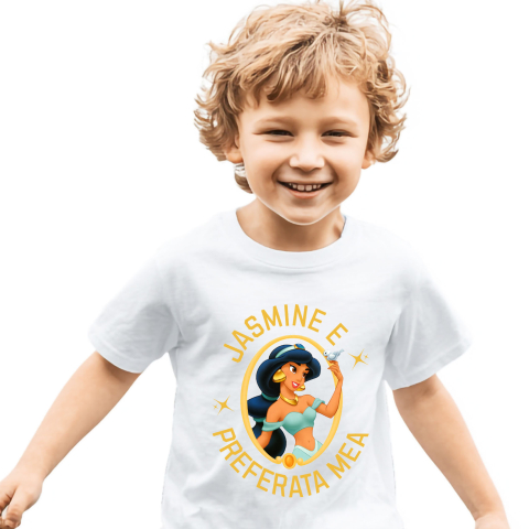 Desene Animate - Tricou Copii cu Jasmine in Oglinda Fermecata 100% Bumbac, Alb, 10 Ani