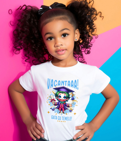 Tricou Copii cu Joker in Aventuri Nebune de Vacanta si Diplome 100% Bumbac, Alb, 12 Ani [3]