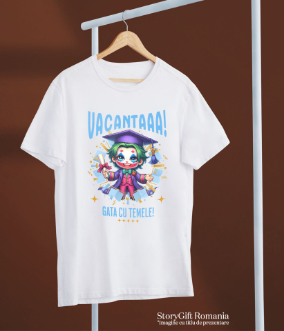 Tricou Copii cu Joker in Aventuri Nebune de Vacanta si Diplome 100% Bumbac, Alb, 12 Ani [4]