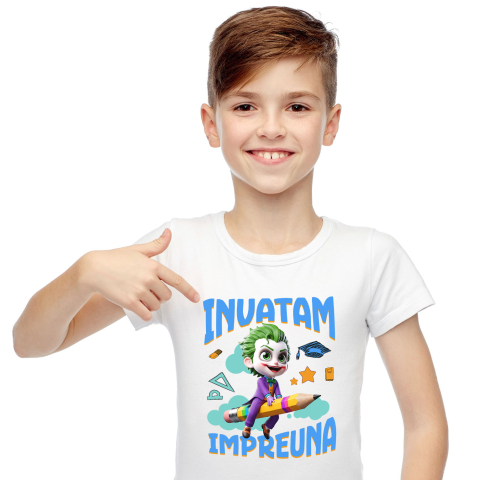 Educatie - Tricou Copii cu Joker – Invata prin Joaca 100% Bumbac, Alb, 10 Ani