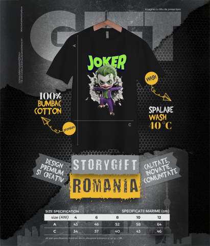 Tricou Copii cu Joker - Povestea unui Războinic al Haosului în Cadru 100% Bumbac, Negru, 12 Ani [5]