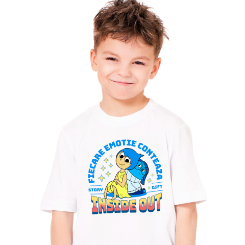 Tricouri - Tricou Copii cu Joy si Sadness – echilibrul perfect 100% Bumbac, Alb, 8 Ani