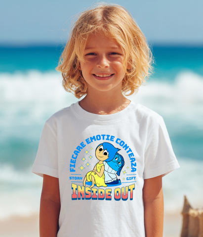 Tricou Copii cu Joy si Sadness – echilibrul perfect 100% Bumbac, Alb, 8 Ani [3]