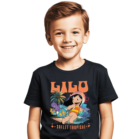 Tricou Copii cu Lilo – aventuri in Hawaii 100% Bumbac, Negru, 8 Ani [1]
