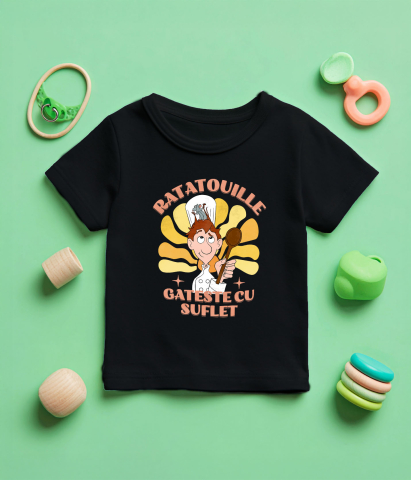 Tricou Copii cu Linguini si Remy – Prietenie in Bucatarie 100% Bumbac, Negru, 10 Ani [4]