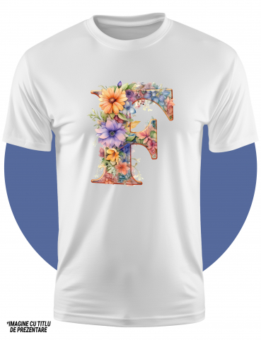 Tricou Copii cu litera "F", ilustratie, pentru copii, scoala, elev, flori, abecedar, alfabet  100% Bumbac, Unisex, Alb, 10 Ani, 58CM [1]
