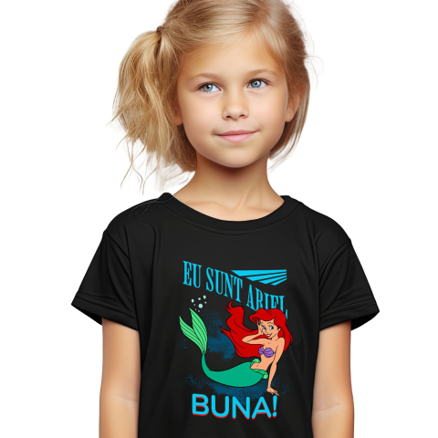 Tricouri - Tricou Copii cu Lumea Ariellei - Inima Marii 100% Bumbac, Negru, 12 Ani