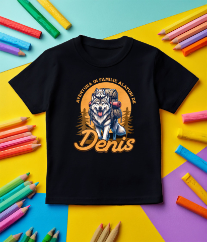 Tricou Femei, Barbati, Copii, Fata, Baiat, Unisex Personalizat „Lup Sălbatic și Pui Cu Rucsac de Aventură – Cadou Personalizat pentru Familii și Călătorii în Natură” [4]