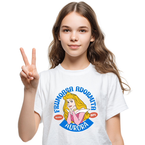 Tricouri - Tricou Copii cu Magia Aurorai in Rochie Regala 100% Bumbac, Alb, 8 Ani