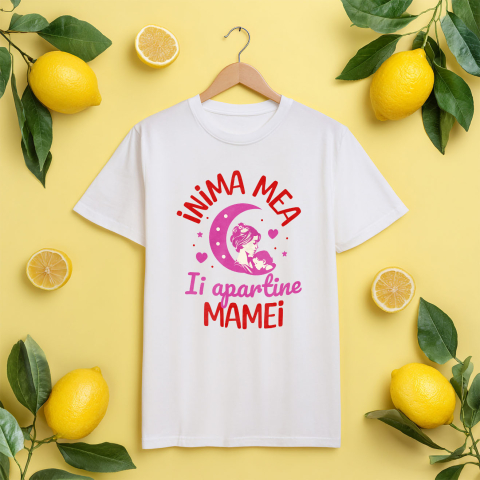 Tricou Femei, Barbati, Copii, Fata, Baiat, Unisex Personalizat "Inima Mea Îi Aparține Mamei – Cadouri Personalizate pentru Mama și Fiică" [4]