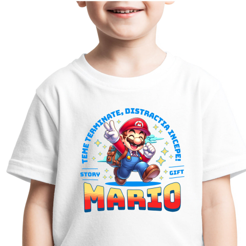 Educatie - Tricou Copii cu  Mario – Exploratorul Cunoasterii 100% Bumbac, Alb, 8 Ani