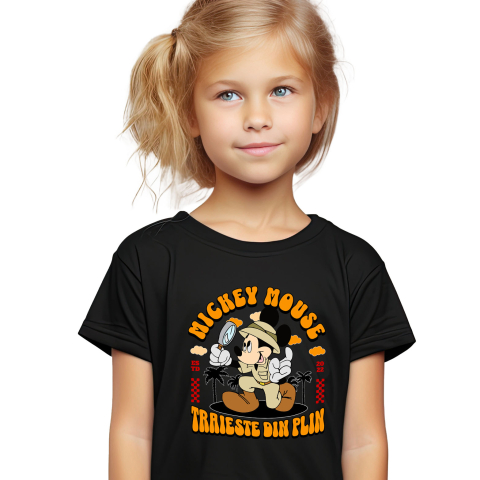 Desene Animate - Tricou Copii cu Mickey, aventurierul cercetas 100% Bumbac, Negru, 12 Ani