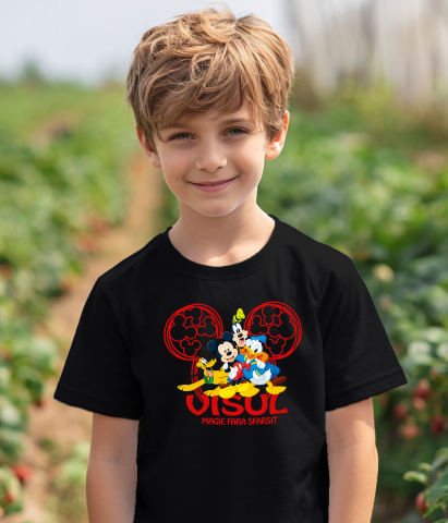 Tricou Copii cu Mickey, Goofy, Donald, Pluto – Prieteni Veseli 100% Bumbac, Negru, 10 Ani [3]
