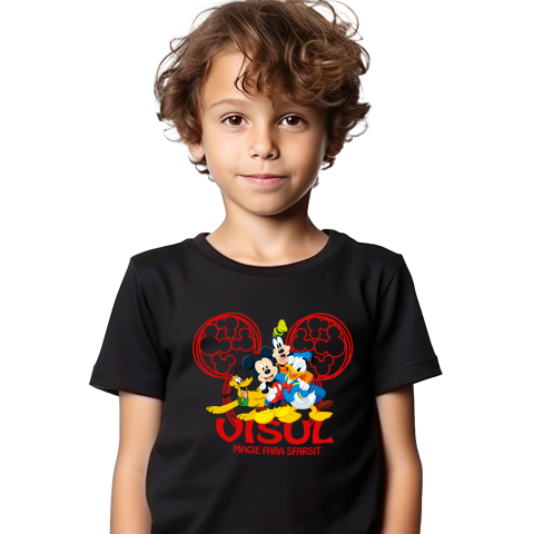 Tricou Copii cu Mickey, Goofy, Donald, Pluto – Prieteni Veseli 100% Bumbac, Negru, 10 Ani [1]