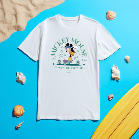 Tricou Copii cu Mickey in Miscarе pe Skateboard 100% Bumbac, Alb, 8 Ani [4]