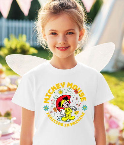 Tricou Copii cu Mickey Mouse – Aventura Sub Umbrela in Zi de Ploaie 100% Bumbac, Alb, 12 Ani [2]