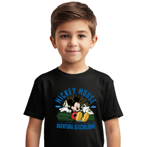 Desene Animate - Tricou Copii cu Mickey Mouse in Inima Naturii 100% Bumbac, Negru, 10 Ani