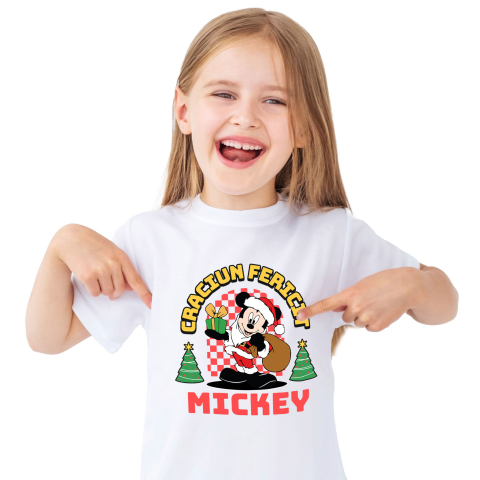 Tricouri - Tricou Copii cu Mickey Mouse Magie si Craciun 100% Bumbac, Alb, 6 Ani