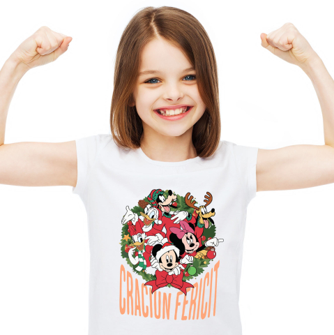 Tricouri - Tricou Copii cu Mickey Mouse Rasete si Magie de Craciun 100% Bumbac, Alb, 10 Ani