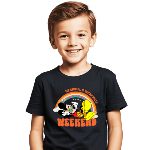 Tricou Copii cu Mickey Mouse si Curcubeu Vibrant pe Spate 100% Bumbac, Negru, 12 Ani [1]
