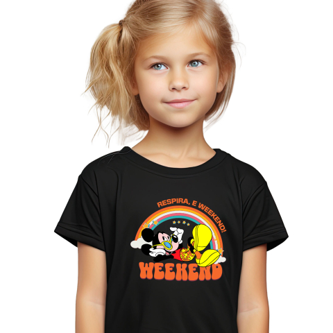 Desene Animate - Tricou Copii cu Mickey Mouse si Curcubeu Vibrant pe Spate 100% Bumbac, Negru, 12 Ani