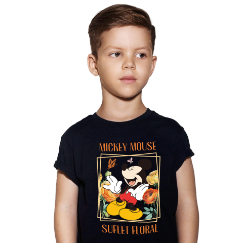 Desene Animate - Tricou Copii cu Mickey Mouse si Magia Florilor 100% Bumbac, Negru, 10 Ani