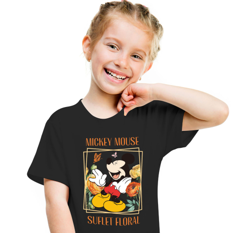 Tricou Copii cu Mickey Mouse si Magia Florilor 100% Bumbac, Negru, 10 Ani [1]
