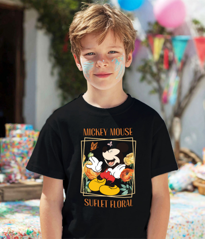 Tricou Copii cu Mickey Mouse si Magia Florilor 100% Bumbac, Negru, 10 Ani [2]