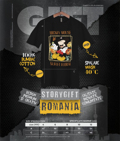Tricou Copii cu Mickey Mouse si Magia Florilor 100% Bumbac, Negru, 10 Ani [5]