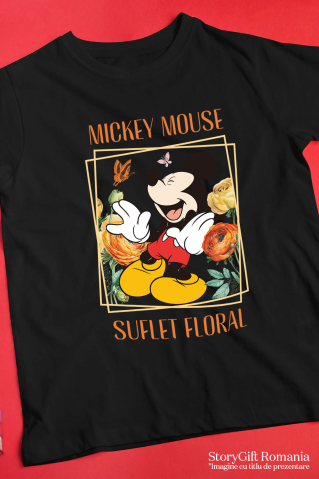 Tricou Copii cu Mickey Mouse si Magia Florilor 100% Bumbac, Negru, 10 Ani [4]