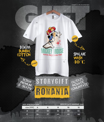 Tricou Copii cu Mickey pe skateboard in actiune 100% Bumbac, Alb, 10 Ani [5]