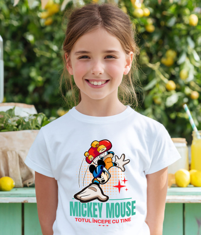 Tricou Copii cu Mickey pe skateboard in actiune 100% Bumbac, Alb, 10 Ani [3]