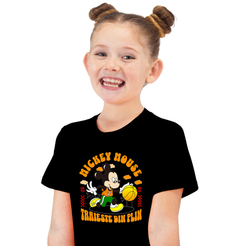 Desene Animate - Tricou Copii cu Mickey si aruncarile magice 100% Bumbac, Negru, 12 Ani