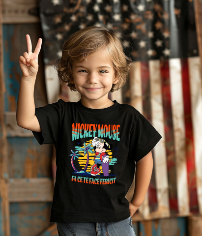 Tricou Copii cu Mickey si skateboardul 100% Bumbac, Negru, 8 Ani [2]