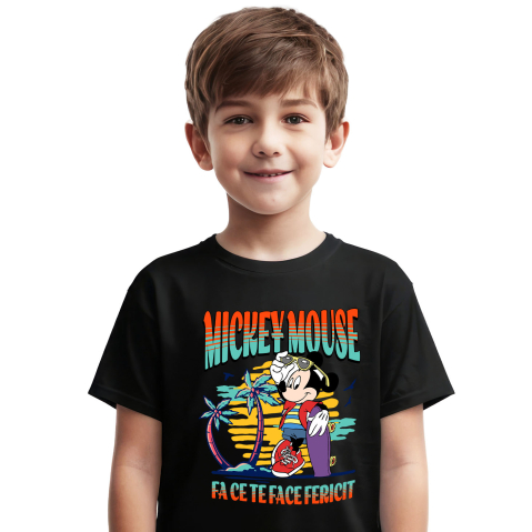 Plaja - Tricou Copii cu Mickey si skateboardul 100% Bumbac, Negru, 8 Ani