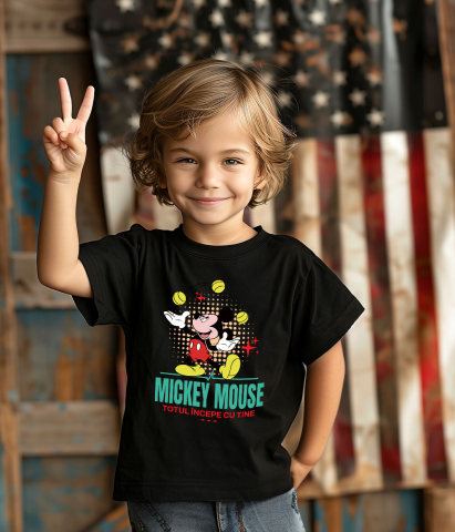 Tricou Copii cu Mickey si spectacolul mingilor 100% Bumbac, Negru, 12 Ani [2]
